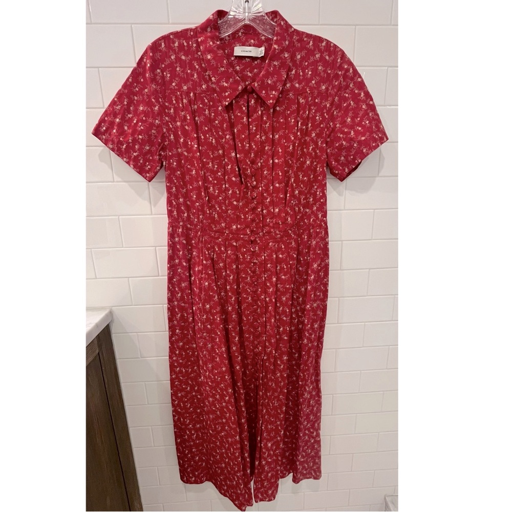 COACH Red floral tea pattern cowgirl nap dress size S 2 small/med fit festival!!